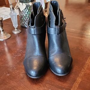 rag & bone Black Leather Ankle Booties with Strap Accent